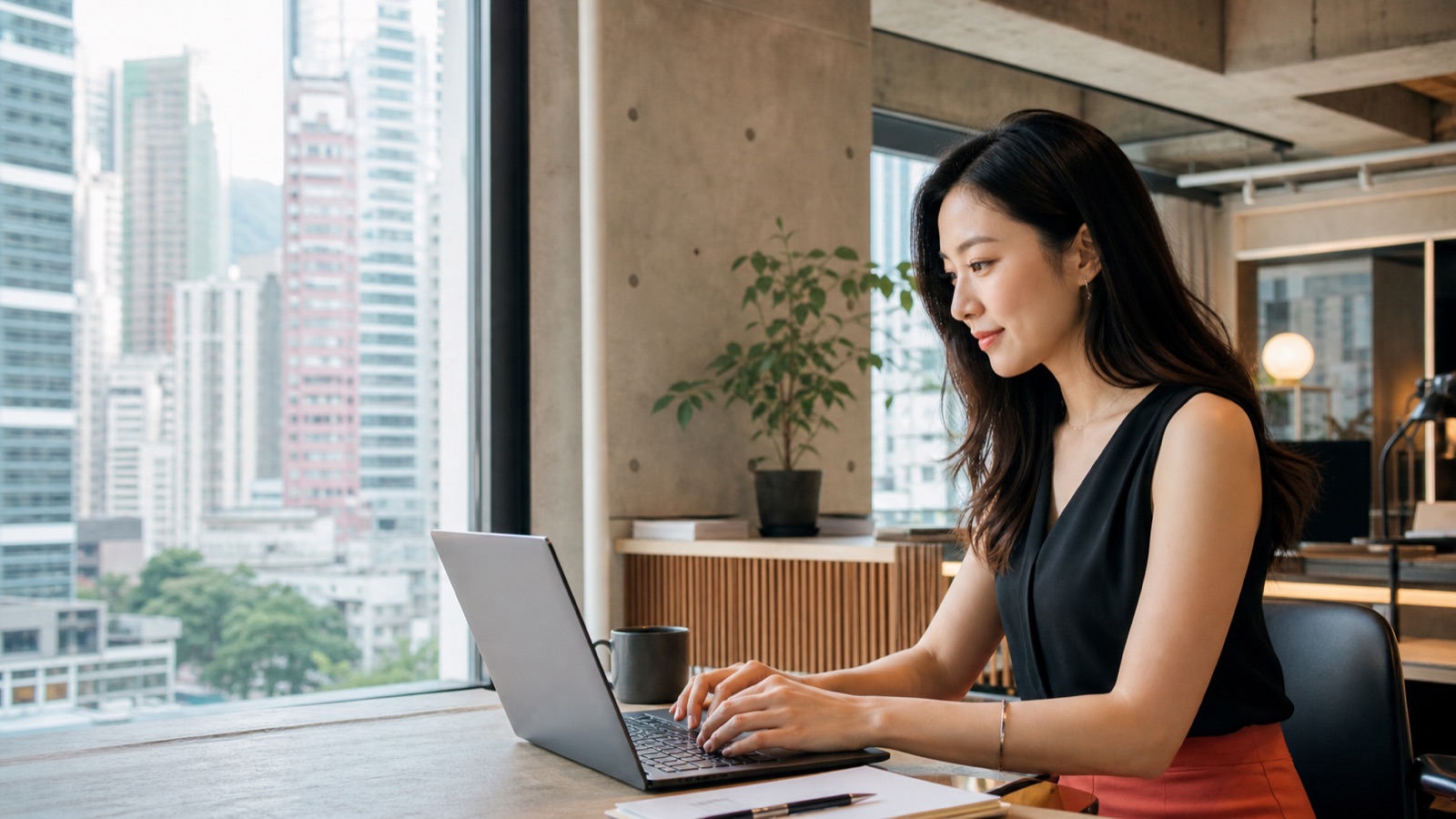 A Hong Kong professional using KanHan AI in a modern urban office